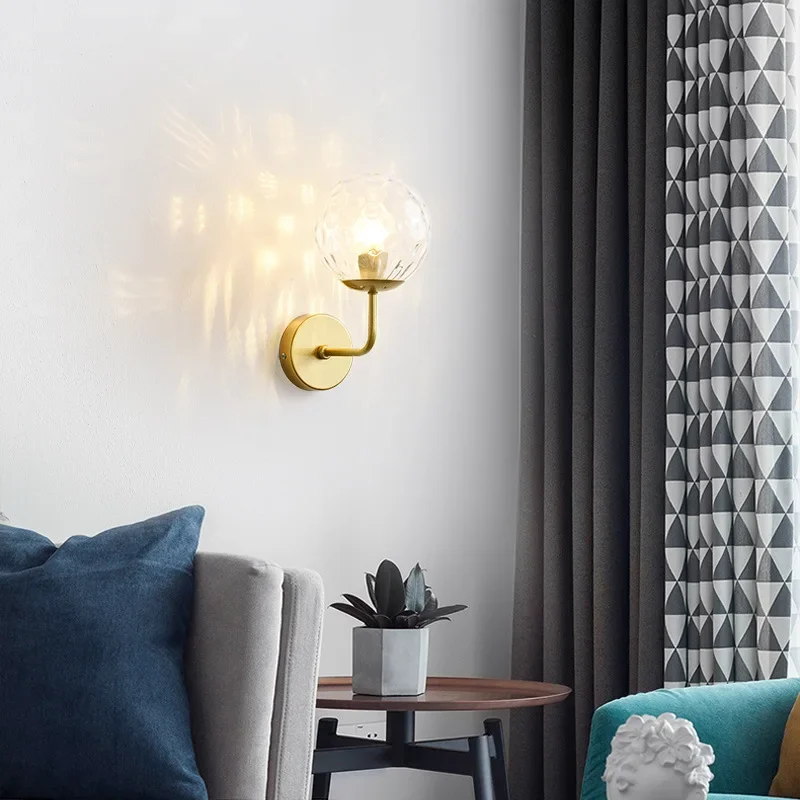 

Postmodern All-copper Wall Lamp Living Room Bedroom Minimalist LED Sconce Corridor Aisle Background Nordic Decorative Lighting