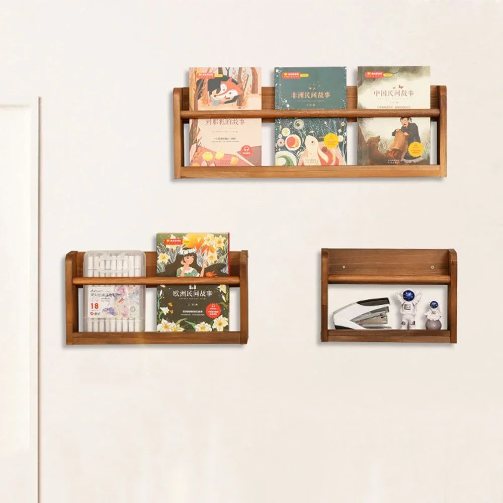 Wall Bookshelf Creative Solid Wood Wall Bookshelf Free Punch Shelf Picture Bookshelf Children's Bedroom Living Room