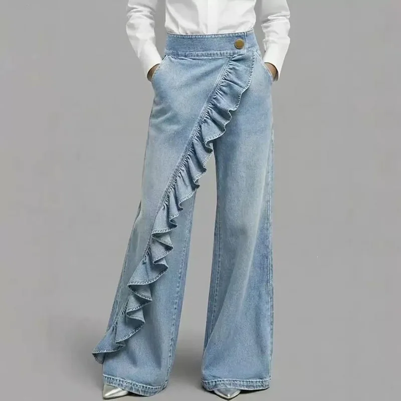 

SuperAen 2026 Spring New European and American Style Women's Fashion Casual Denim Long Pants Edible Tree Fungus Patchwork Pants