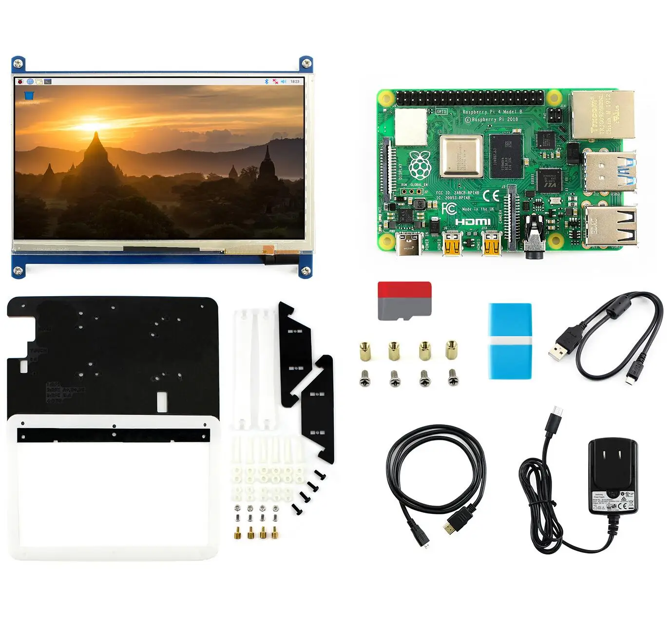 Waveshare Raspberry Pi 4 Model B 4GB 8GB Display Kit with 7inch Capacitive LCD Power Adapter USB cable