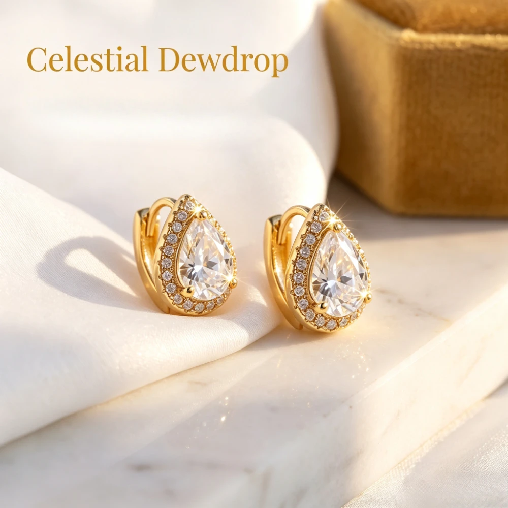 High-grade 925 pure silver pear-shaped zirconia earrings - fashionable round ear studs with ear loops