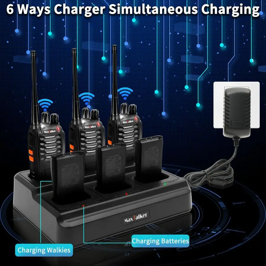 جهاز اتصال لاسلكي طويل المدى للبالغين، جهاز اتصال لاسلكي قابل لإعادة الشحن مع شاحن متعدد العصابات 6 اتجاهات، بطارية ليثيوم 1500 مللي أمبير في الساعة، سماعة أذن، #2