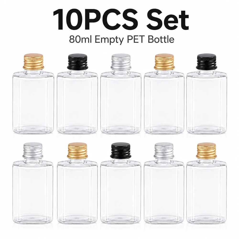 10pcs 80ml Empty Bottle Clear PET with Aluminum Screw Cap and Plug Cosmetic Container Travel Portable Lotion Cream Clear Tube