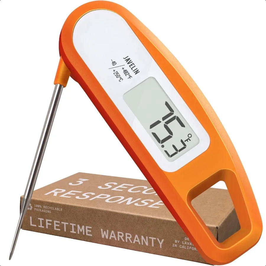 

Javelin UltraFast 2Second Digital Instant Read Meat Thermometer for Grill and Cooking 2.75 Probe Compact Foldable Design Large