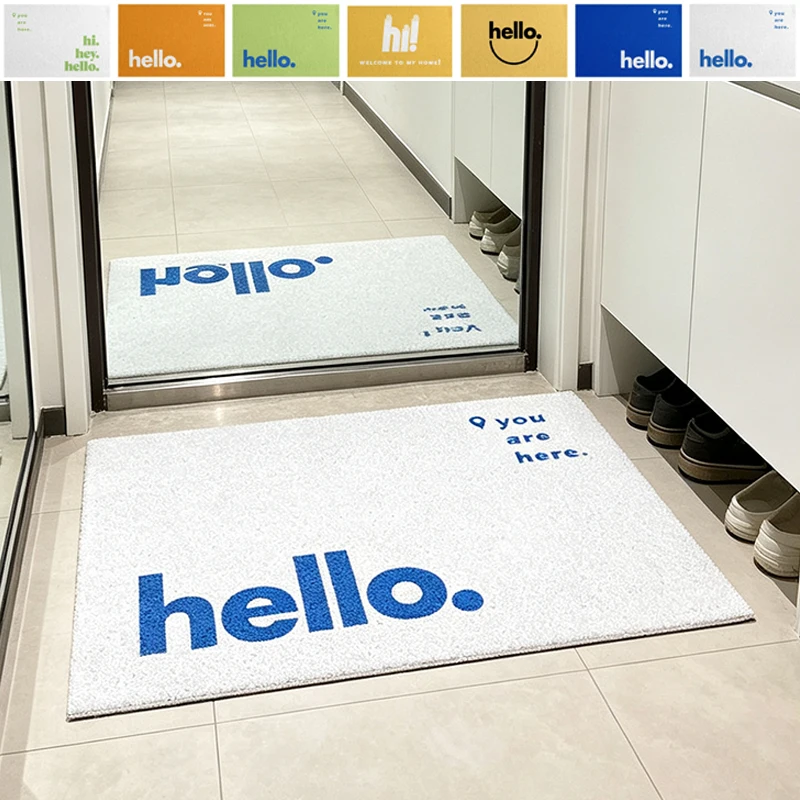 Hello Welcome PVC Coir Doormat Modern Letter Printed Front Entrance Mat Non‑Slip Dirt Trapping Outdoor Porch Rug Easy To Clean