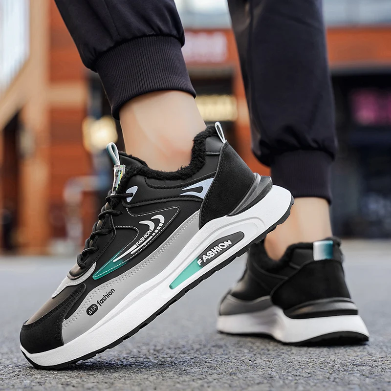 Men's Winter Sneakers Outdoor Fleece-Lined Cold-Proof Casual Shoes Stylish Comfortable Versatile Cotton Shoes Zapatillas Hombre