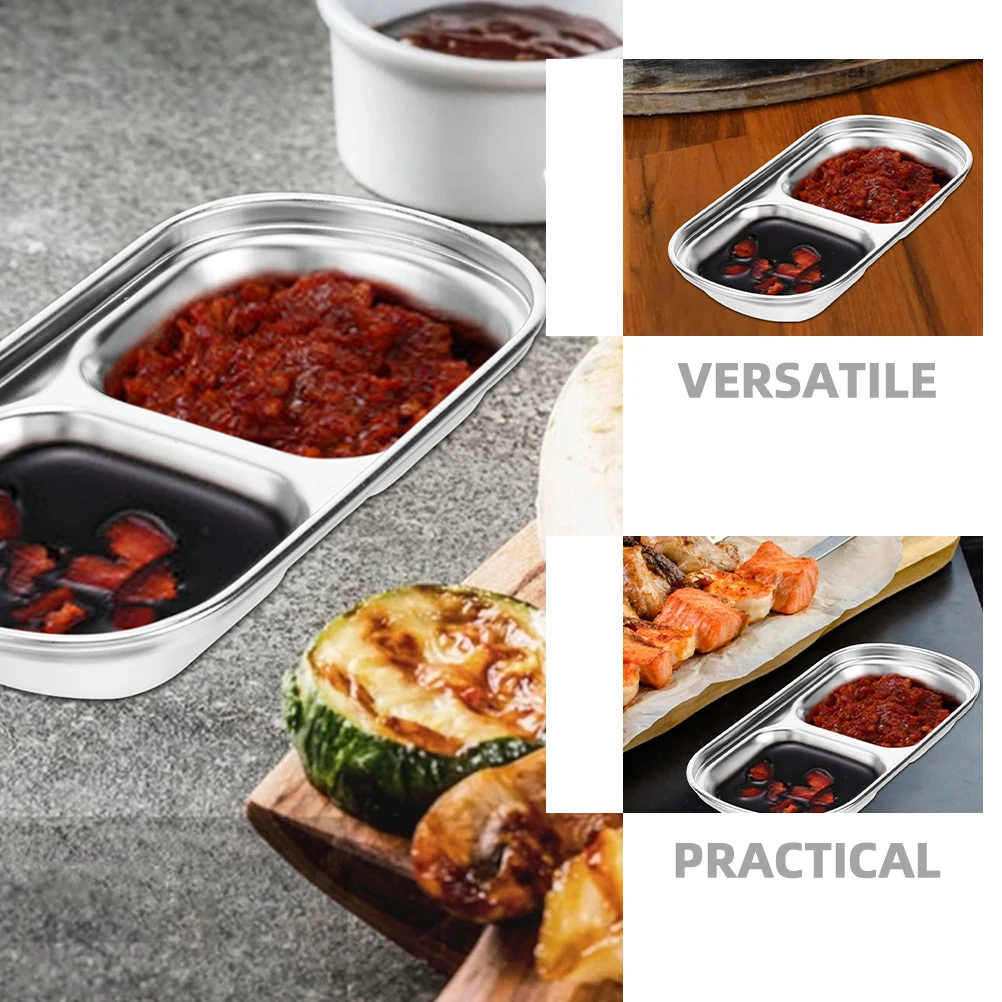 

5pcs Sauce Dish Stainless Steel Divided Serving Bowls Lid Sushi Side Dishes Pickles Small Plates for Dipping Soy