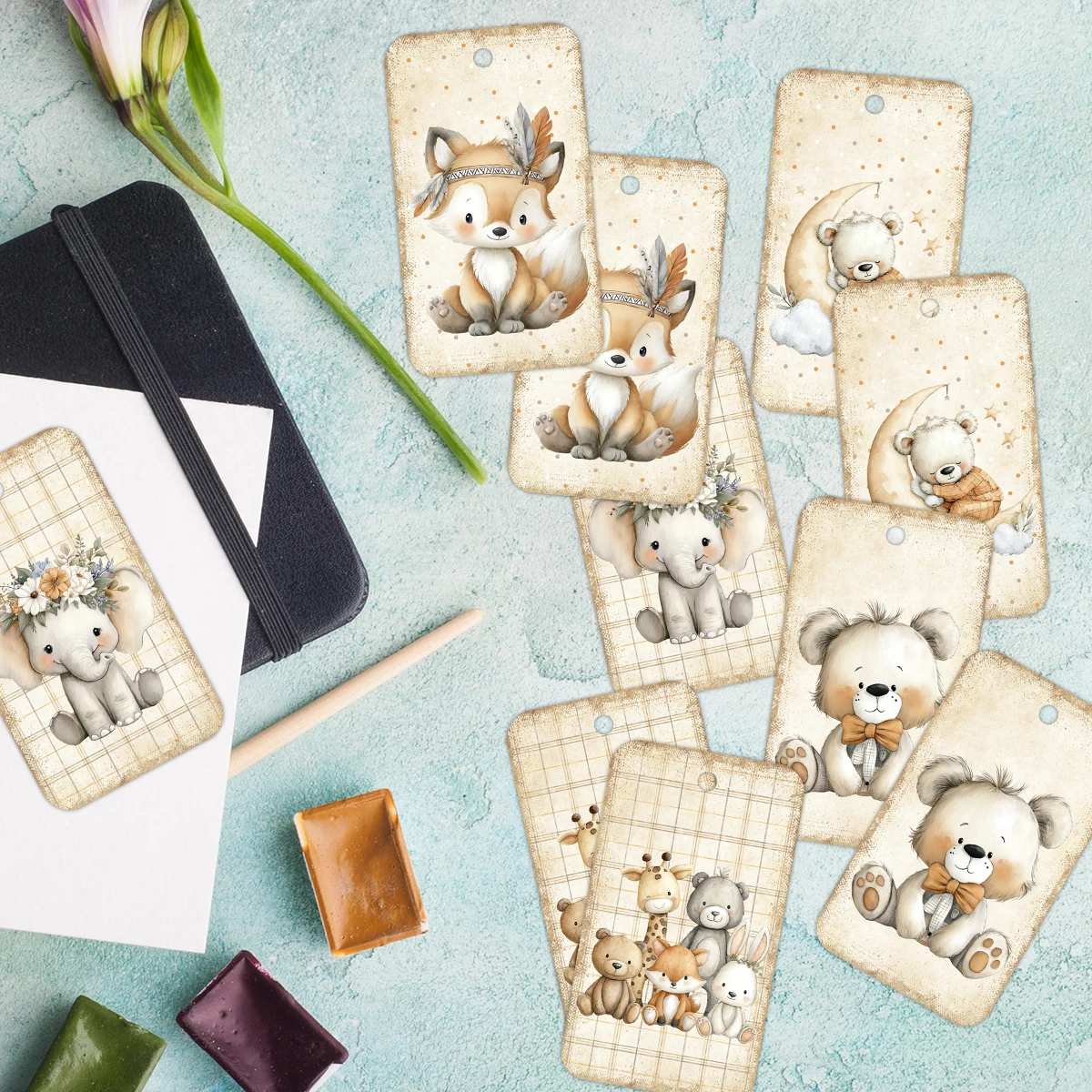 50 Stück herzfilztes Tier-Hängeetiketten mit Hanfseil, Geburtstag, Hochzeit und Geschlecht offenbaren Party-Geschenketikettenetiketten, DIY-Bastelprojekt – Detail 5
