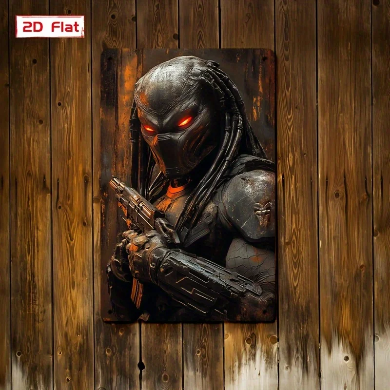 Vintage Predator Mask Armor Metal Tin Sign - Retro Action Movie Decor Poster - Heavy-Duty Aluminum Wall Art Plaque - Predator wi
