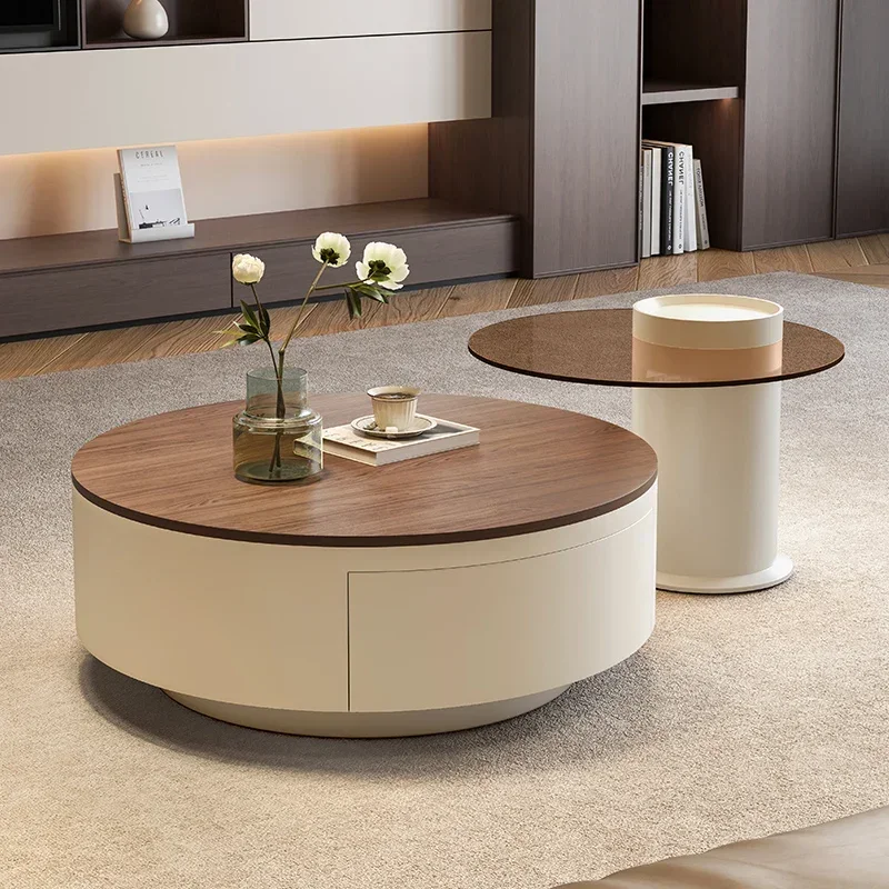 Mesa Cream Wind Size Round Walnut Coffee Table Combination Living Room Light Luxury French No Assembly Required Coffee Tables