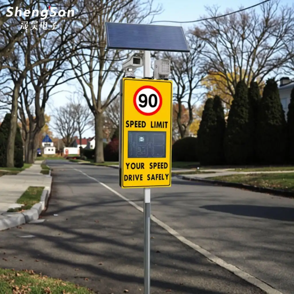 Shenghao Outdoor Solar-Powered LED Traffic Sign Board Galvanized Steel Construction 4th Grade Reflective Film 700x1400mm
