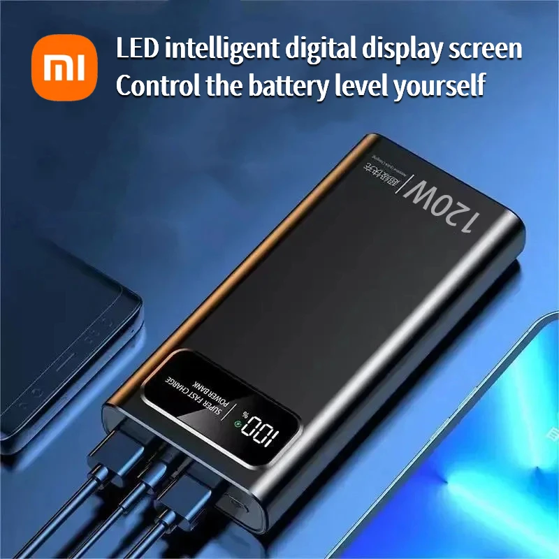 بنك الطاقة Xiaomi 120W شحن سريع للغاية 200000 بطارية خارجية محمولة ذات سعة كبيرة mAh للطاقة المتنقلة لهاتف آيفون الجديد