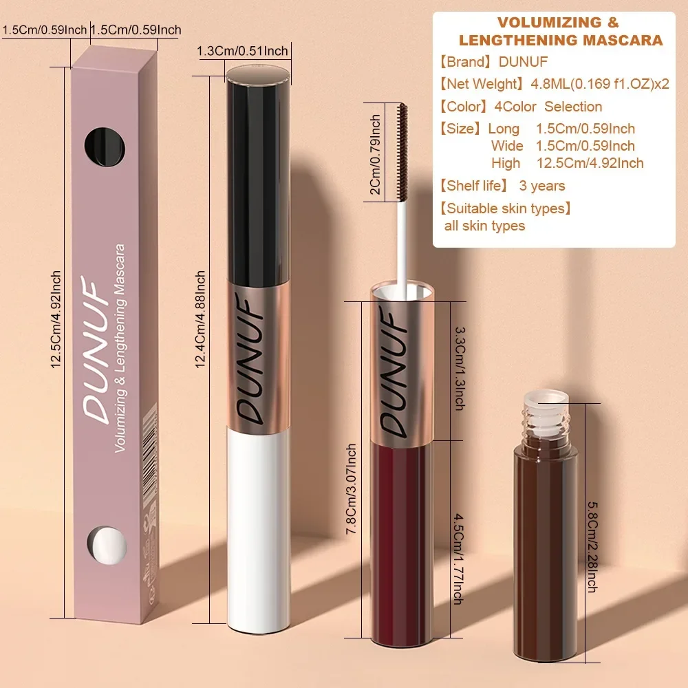 DUNUF 2 IN 1 Double-HEAD สีสันพิเศษมาสคาร่าติดทนนาน Long Curl ขนตาหนาธรรมชาติ Volume Curl Lash มาสคาร่า