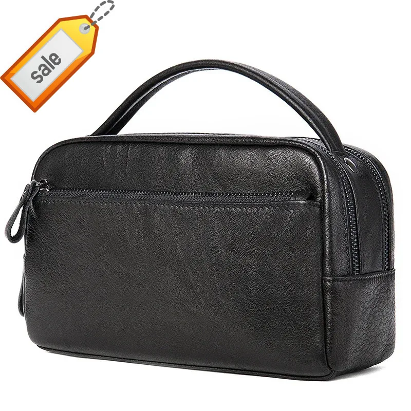 Soft Cow Leather business super soft large capacity wash gargle leather casual hand Male clutch bag black