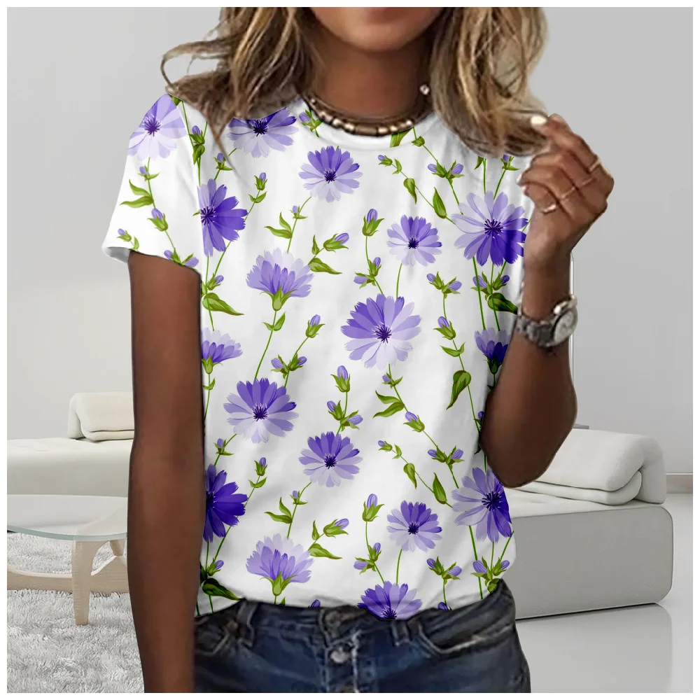 

Summer Flora T Shirt Fashion Women Vintage Short Sleeve T-shirt Y2k Top Oversize Shirt O-Neck Basic Top Casual Tee Clothes Blusa