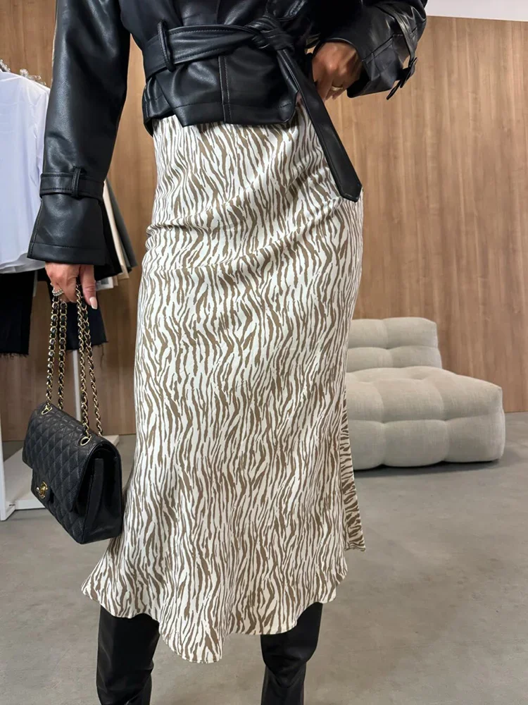 

Women Casual High Waist Maxi Skirts, Autumn Winter Printing Patchwork Simple Holiday Skirts, New All Match Fashion Ladies Skirts