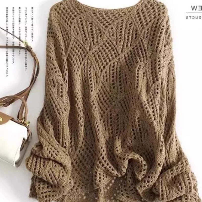 

Autumn/Winter New Chic Elegant Hollow Out Loose Pullover Women Clothing Casual All-match Solid Sweater Lady Long Sleeve Knitwear
