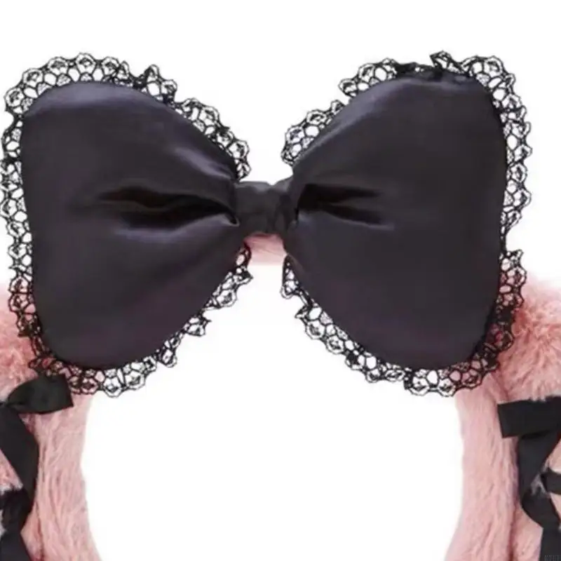 R7uf zoete haaraccessoires vrouwen was gezicht haarband melodie oren pluche haarhoop