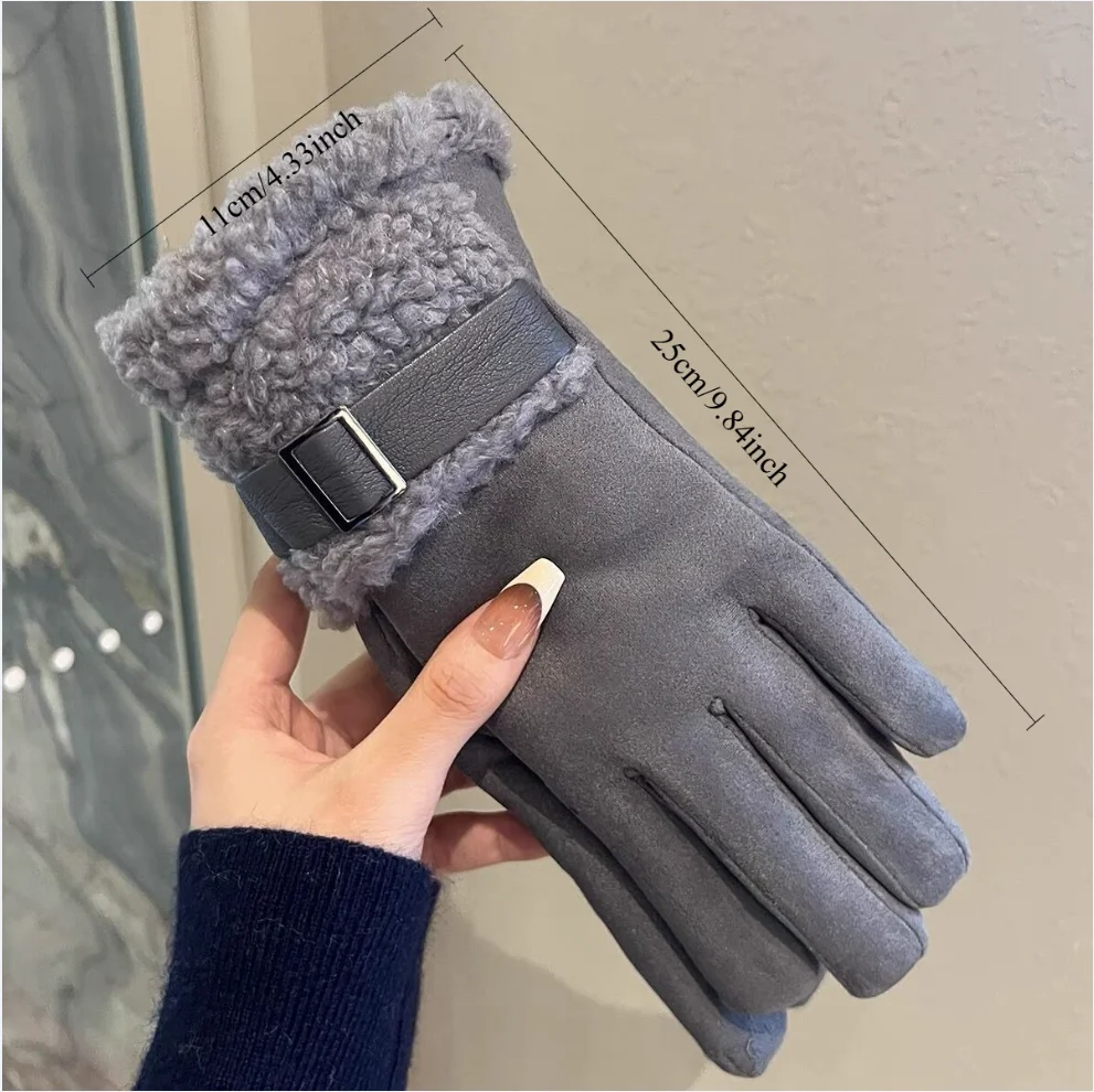 Women's Outdoor Cycling Gloves Touch Screen Thick Warm Winter Suede Buckle Cold Proof with Thickened Velvet for Hair Replacement