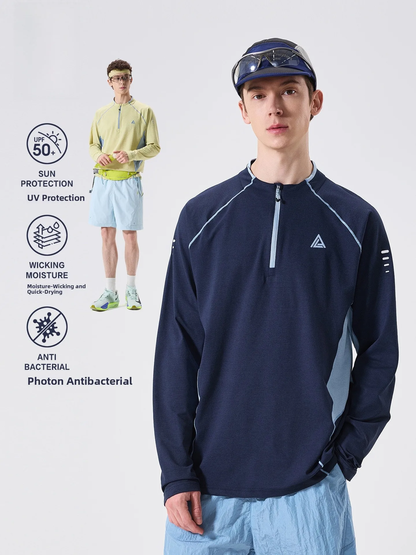 LAZY DAY Outdoor Men's T-Shirt Long Sleeve Half Zipper Quick Dry Moisture Wicking Splice Color Sportswear Polyester Fiber