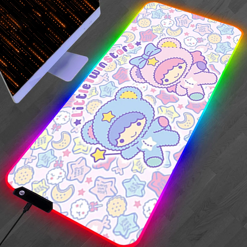Podkładka pod mysz RGB LED Gamingowa Mata Akcesoria PC HD Podkładka na Biurko Antypoślizgowa Powiększona Podkładka Gumowa L-little T-twin Star Podkładka pod Klawiaturę