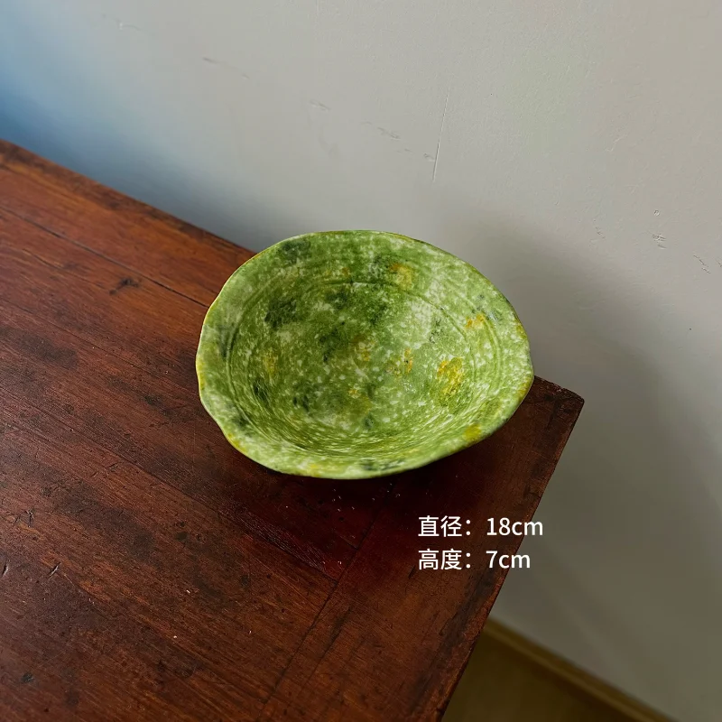 Klimt Style Handmade Green Glaze Irregular Ceramic Bowl Plate  Artistic Speckled Tableware Home Kitchen Decor Dinnerware