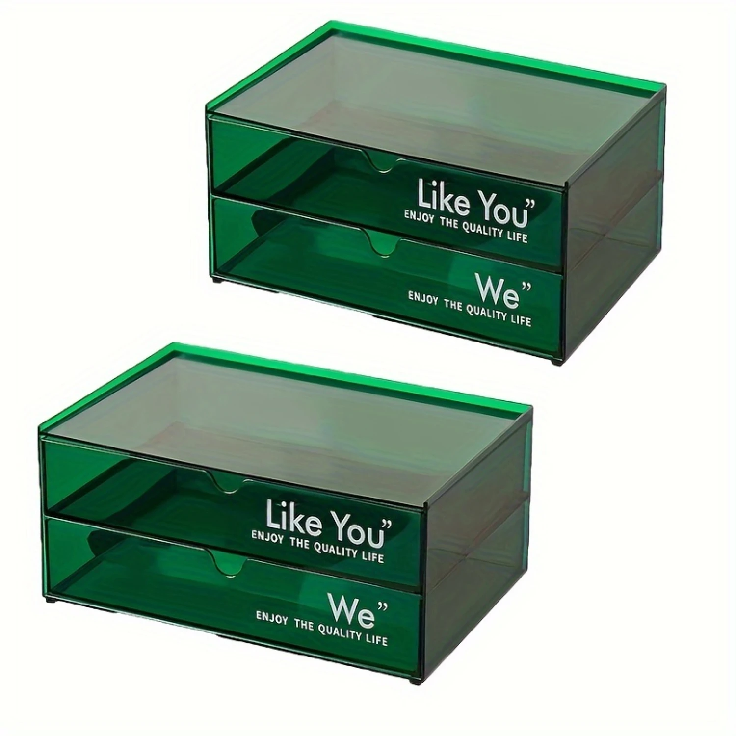 2PCS Double-Layered Transparent Drawer  Box for Office Supplies and Cosmetics - Stackable  Cabinet for Bedroom