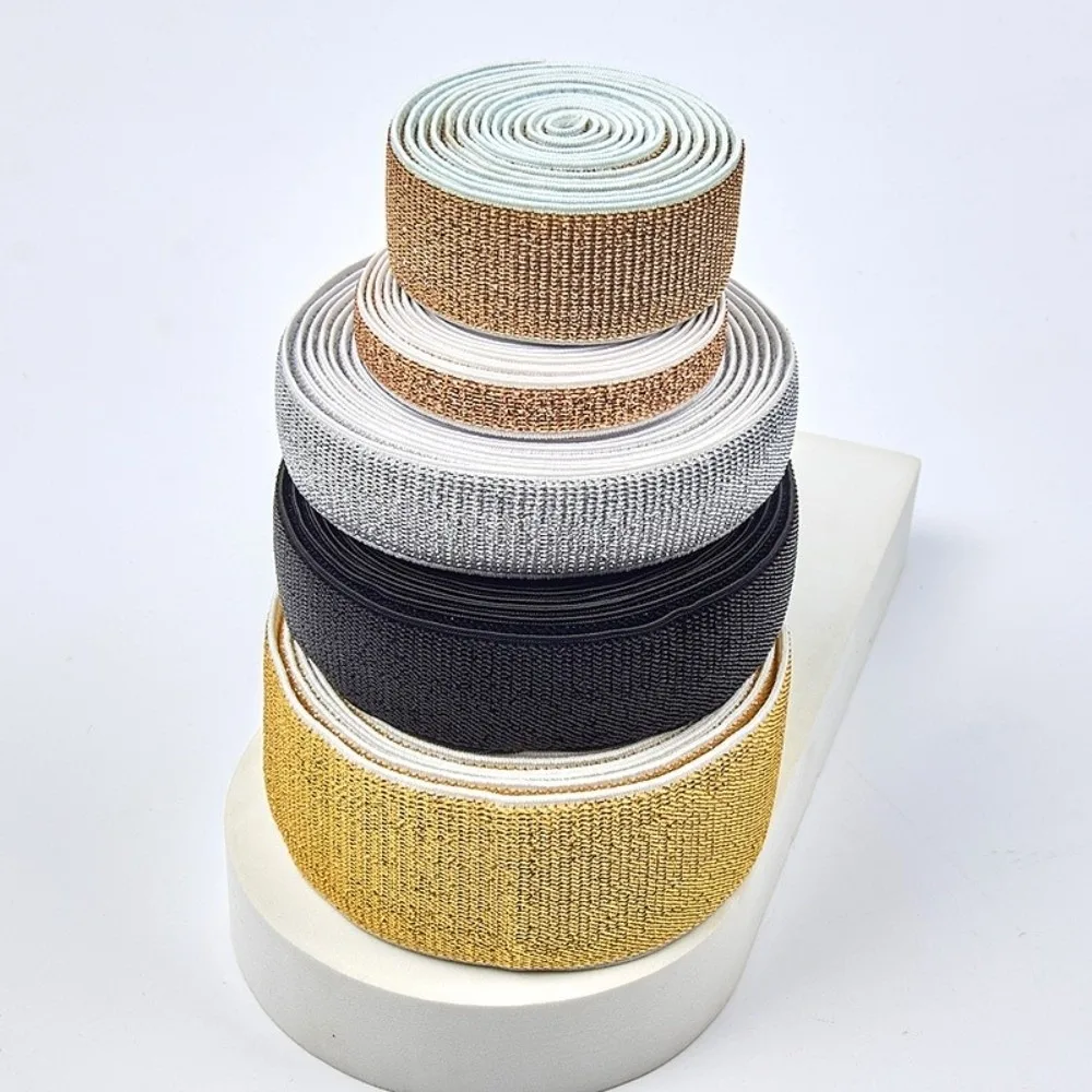Gold Silver Lurex Glitter Elastic Band 6mm 8mm 10mm 20mm 30mm Width 5Yards Shiny Stretch Webbing Stretchable Material