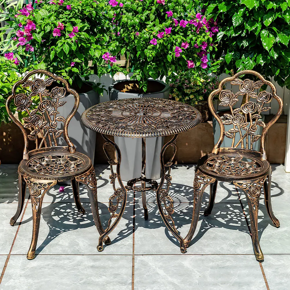 Garden Furniture Sets Balcony 3PCS Set Cast Aluminum European Outdoor Patio Furniture Leisure Iron Courtyard Garden Coffee Table