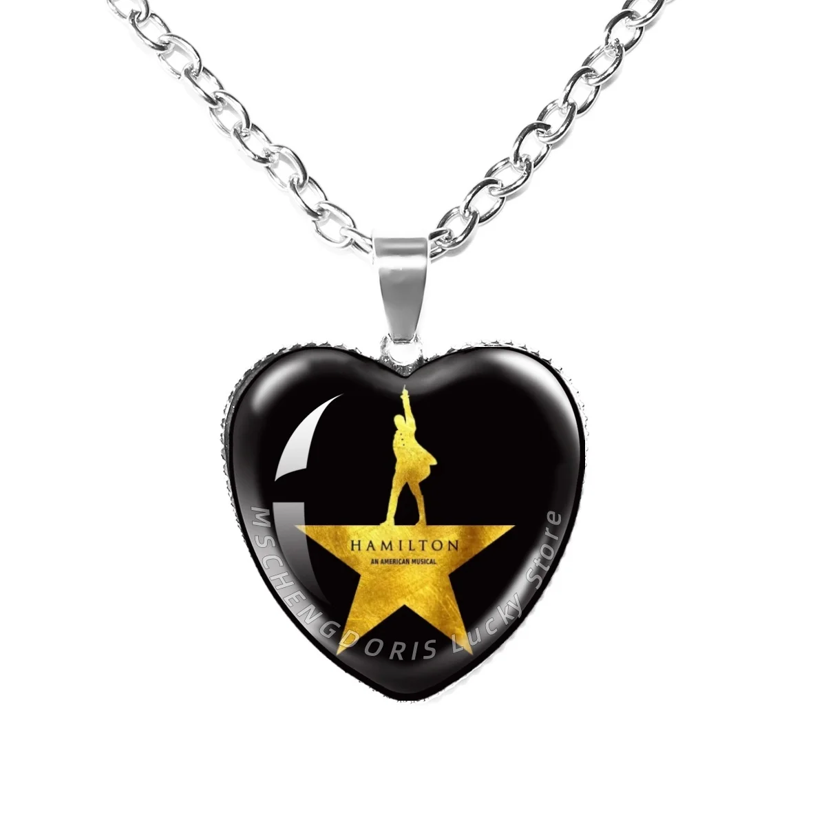 American Musical H-Hamilton Necklace Heart-Shaped Glass Cabochon Pendant Necklace Charms Accessories Jewelry Gift Fans MS042
