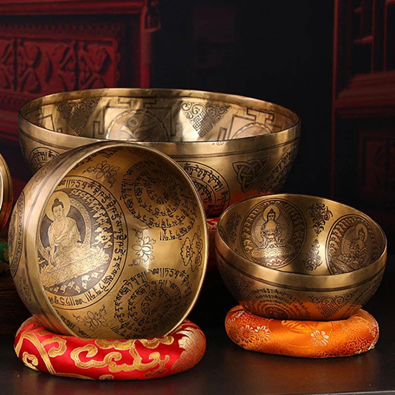 Tibetan Singing Bowl Nepal Handmade Brass Sound Bowls Yoga Music Therapy Mindfullness Meditation Instruments with Accessories