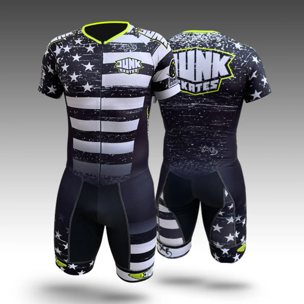 New Junk Skating Triathlon Skinsuit Mens Speedsuit Inline Roller Skate Sports Tight Suit Short Sleeve Quick Dry Cycling Jumpsuit