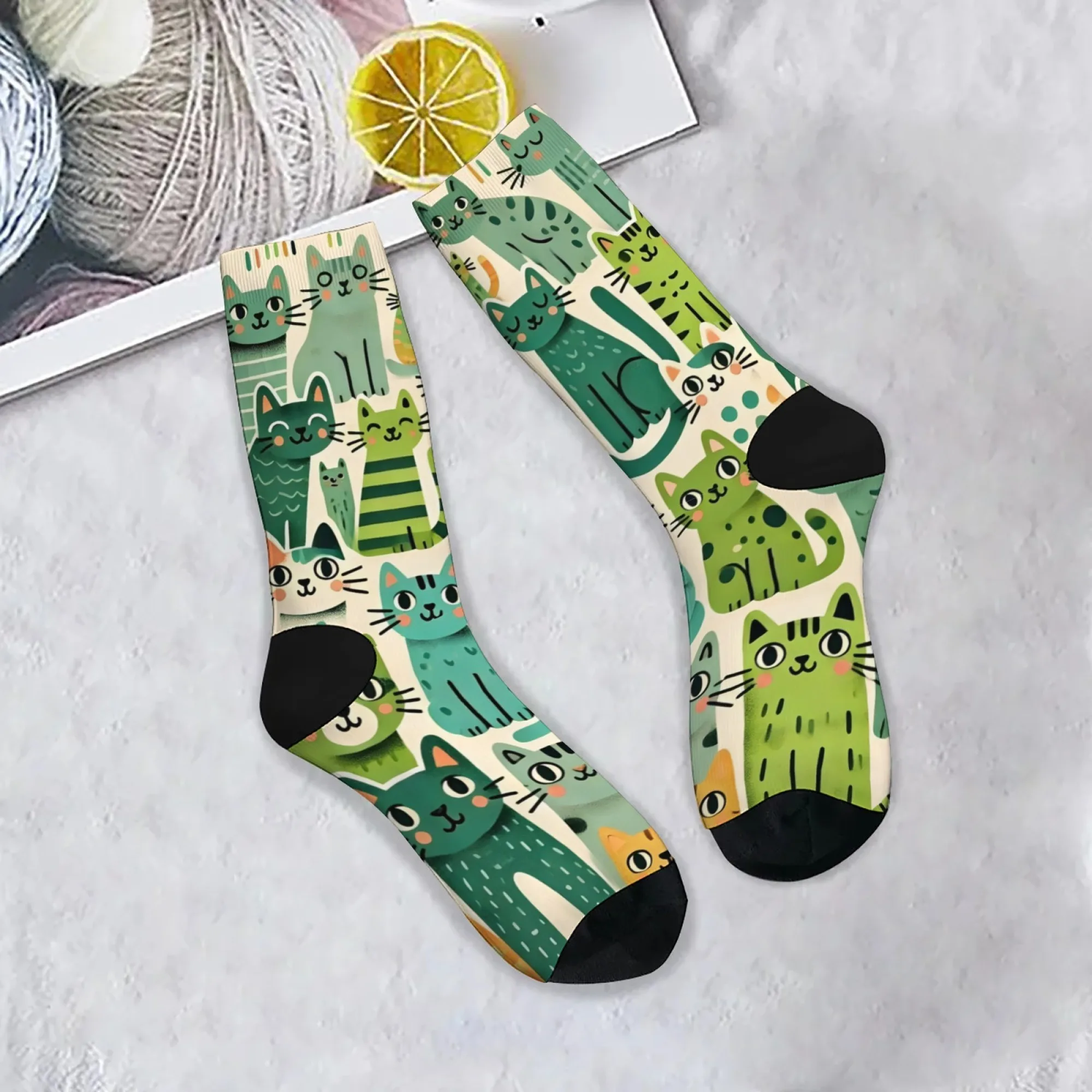 

Cartoon Cat Print Men's Socks Comfortable Breathable Non-slip Casual Socks Harajuku Retro Street Compression Socks Party Gift