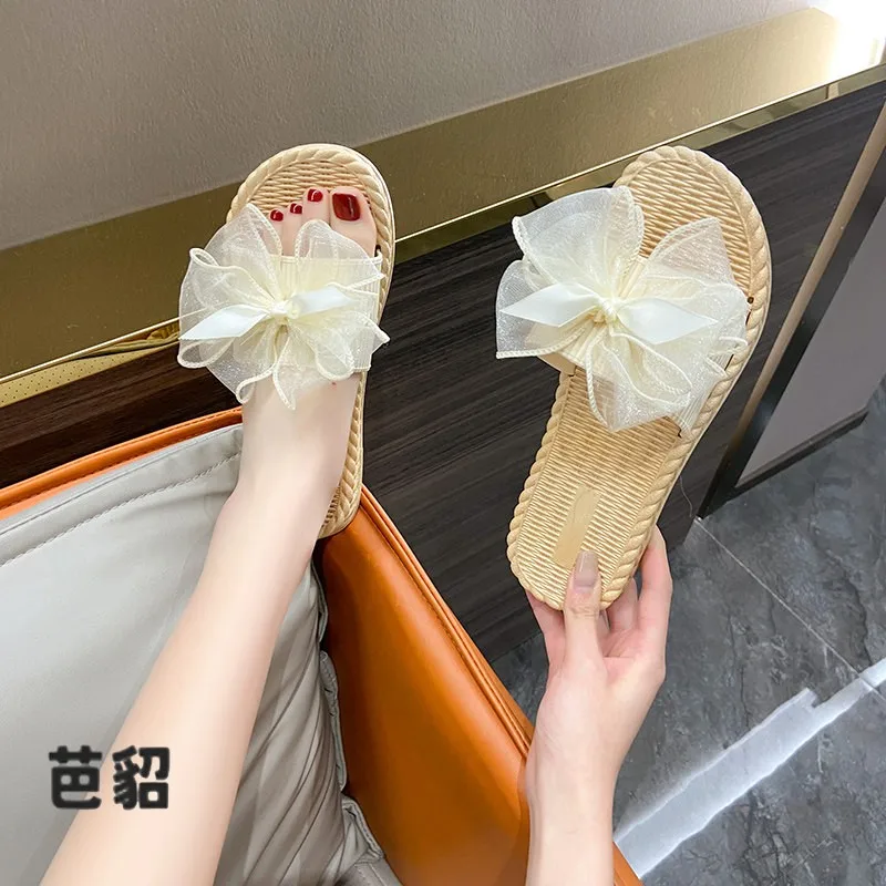 

Women's Summer Outdoor Slip-On Soft Bottom Anti-Slip Sandals Flat Heel Knot Polyester Fiber Inner Casual Shoes