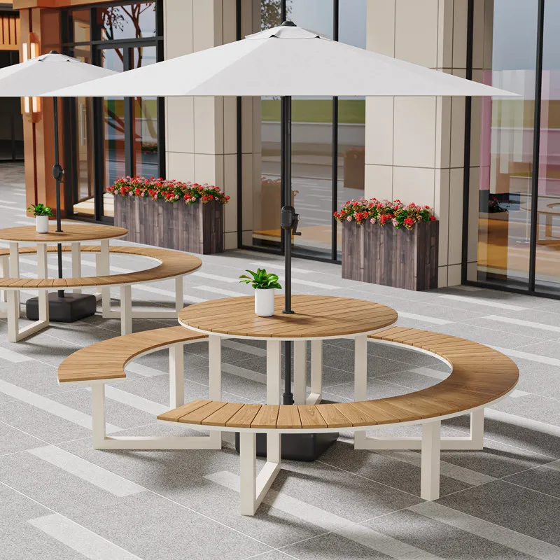 Outdoor table and chair combination Open-air courtyard Round leisure seat Terrace Sunscreen and waterproof homestay