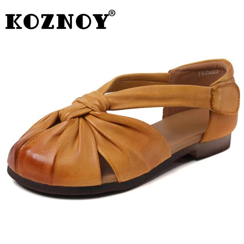 

Koznoy 2cm Weave Cow Genuine Leather Hook Mary Jane Sandals Summer Slippers Pumps Shoes Flats Oxford Women