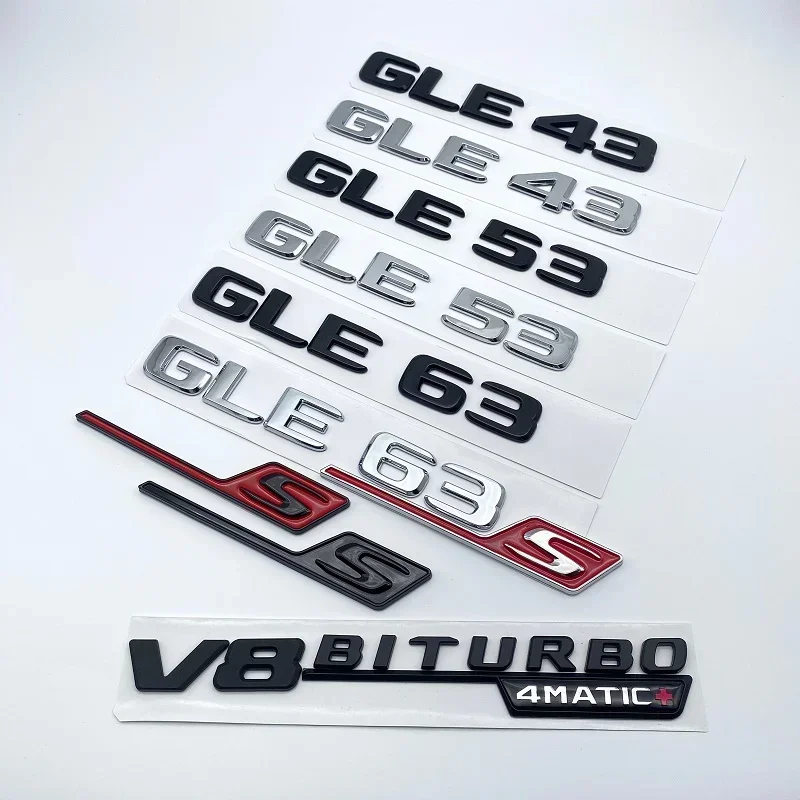 2017 Letters GLE43 GLE53 GLE63 GLE63S V8 Biturbo 4matic+ Emblem for Mercedes Benz AMG Car Side Trunk Rear W166 W167 Logo Sticke