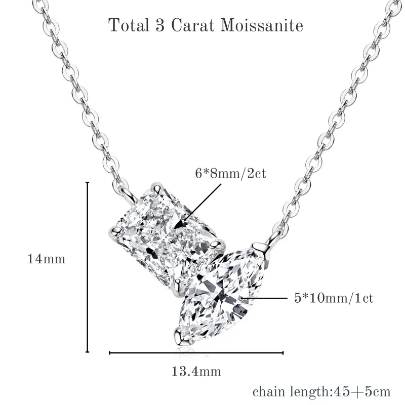 TBCYD 3cttw Radiant Marquise Cut D Color Moissanite Necklace Pendant For Women S925 Silver Irregular Diamond Neck Chain Jewelry