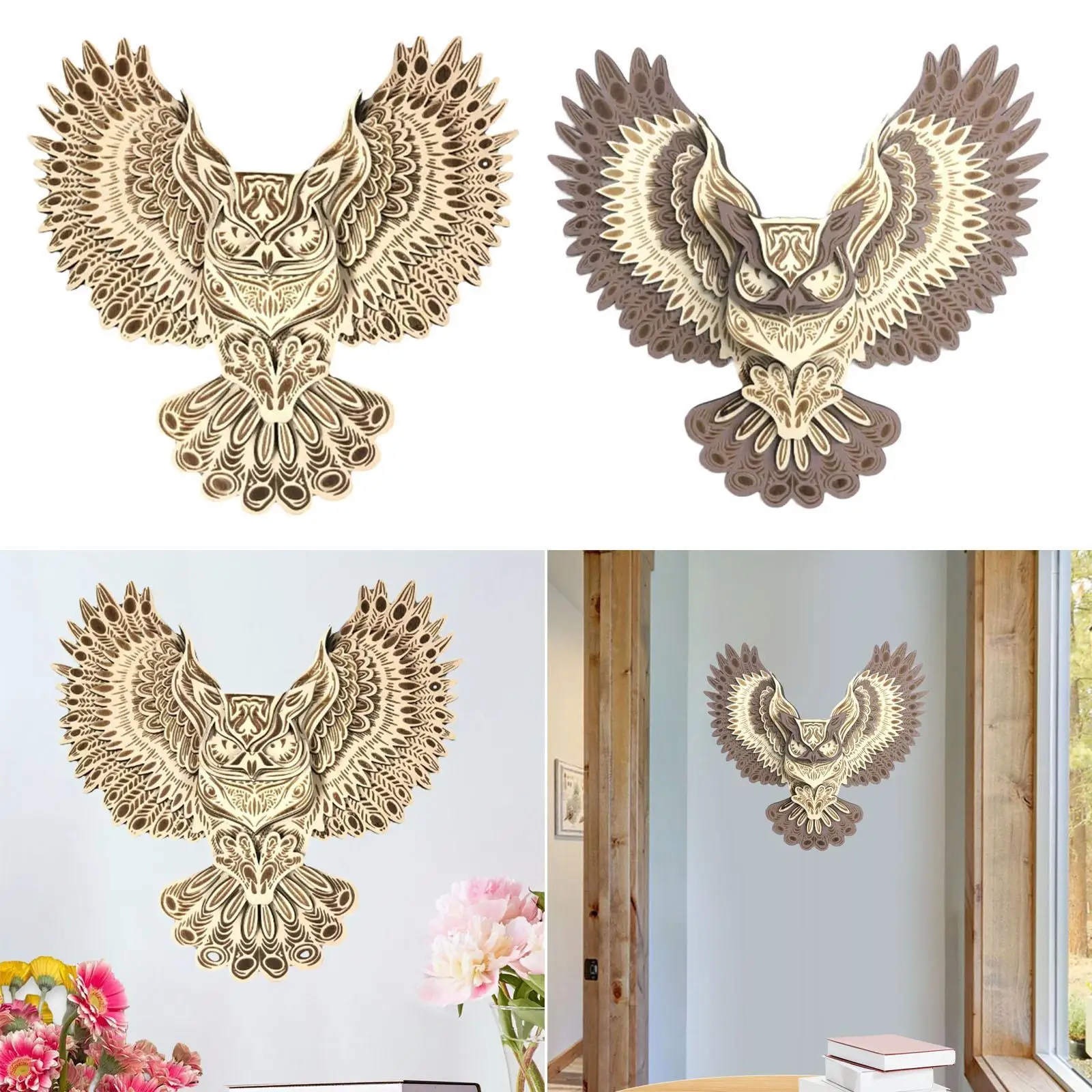 Wood Owl Wall Decor Collection Gift Ornament for Study Living Room Farmhouse