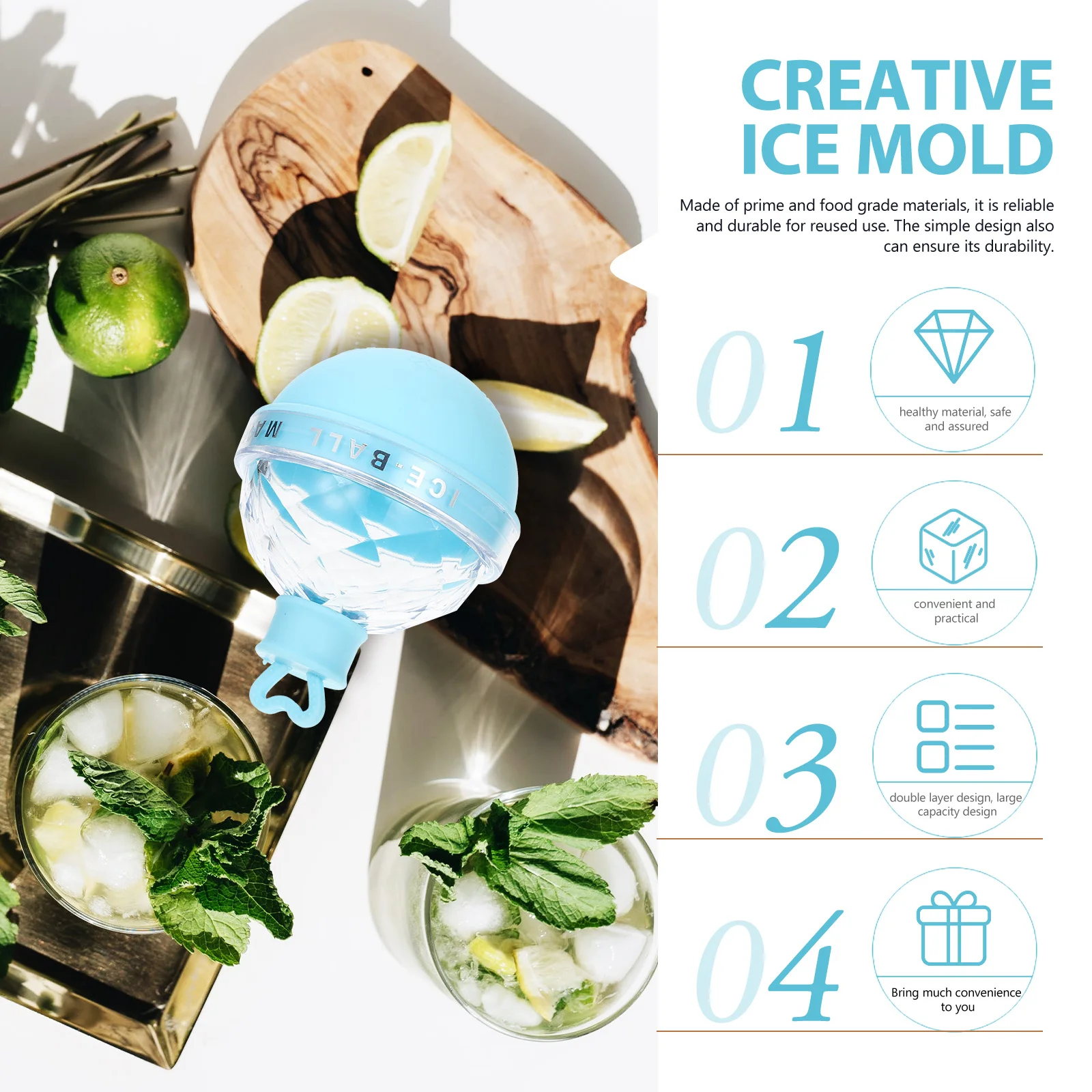 

Ice Ball Mold Round Silicone Ice Cube Maker Easy Demould Bar Kitchen Tool for Beverage Party Home Use Home Supply