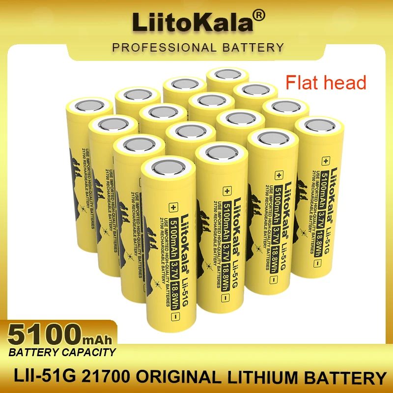 LiitoKala Lii-51G 21700 akumulator litowo-jonowy o dużej pojemności 3.7V 5100mAh DIY 24v 36v 48v 60v zestaw akumulatorów wielokrotnego ładowania