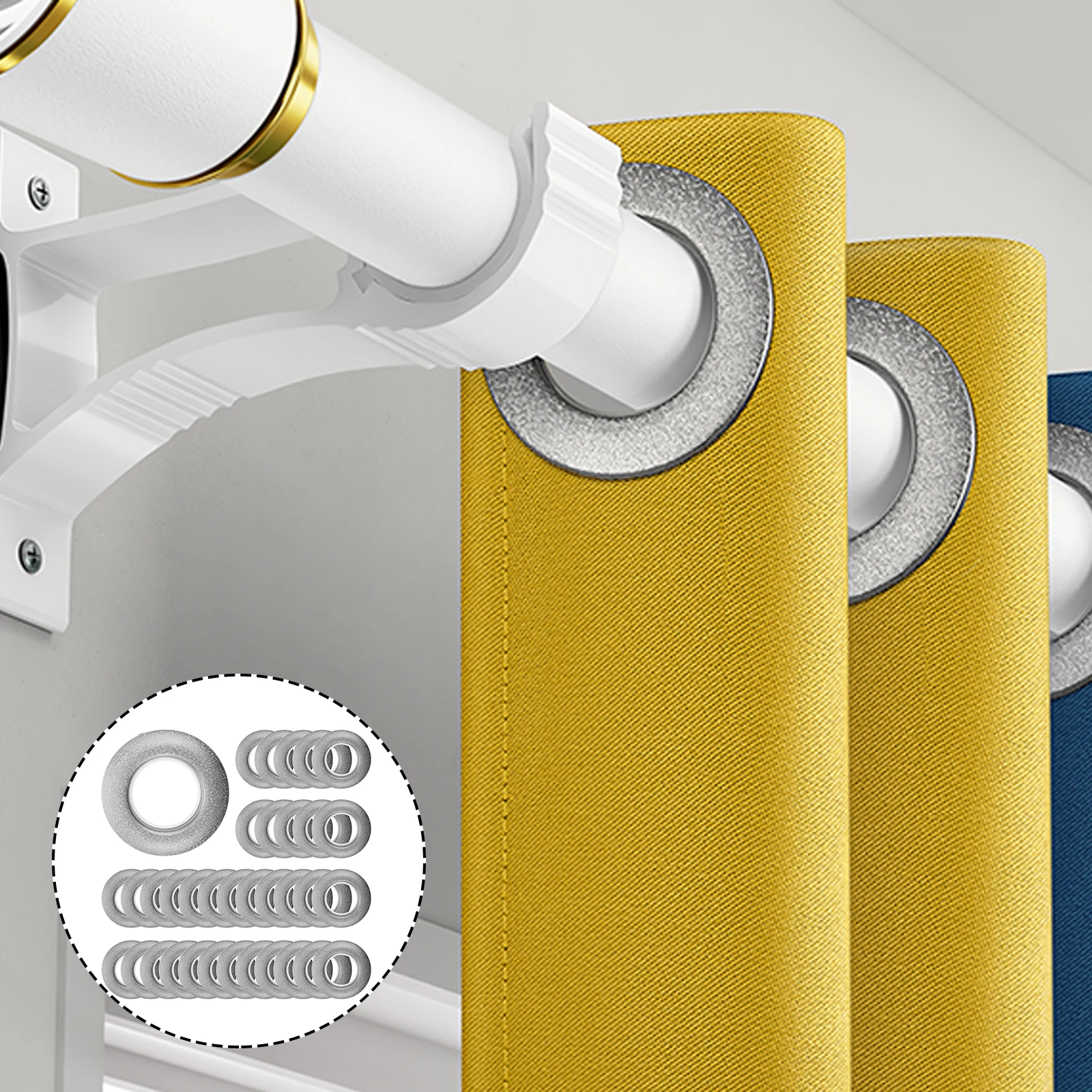 

80Pcs Nano Soundproof Self Locking Curtain Grommets Plastic Drapery Rings for Window Curtains Reusable Curtain Accessories