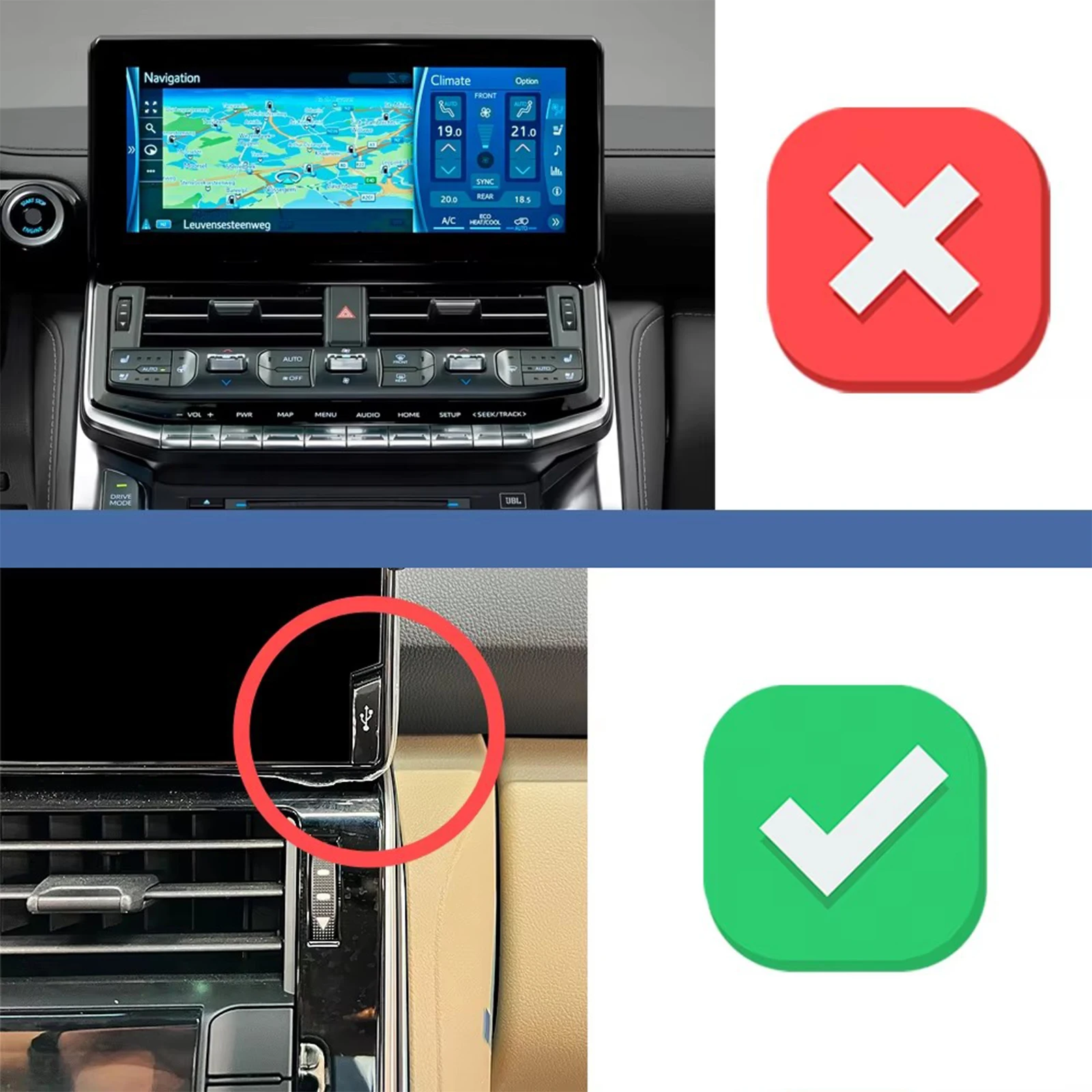 Auto-Handyhalterung für Toyota Land Cruiser LC300 2022 2023 2024 (Bildschirm mit USB), GPS-Halterung, Navigationsständer, Auto
