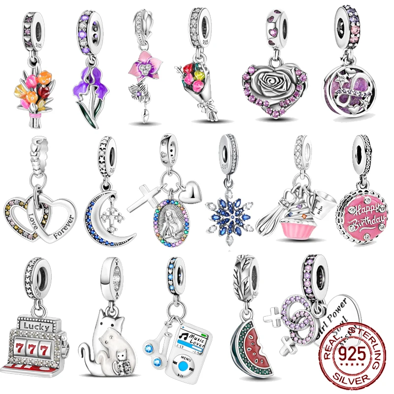 

925 sterling silver birthday bouquet beads Fit Original Pandora charm bead Charm Bracelet Necklace Trinket Diy Women Jewelry