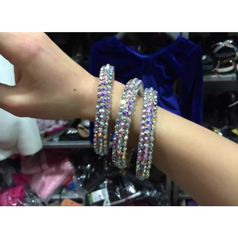 Customized Super Flash Diameter Latin Belly Dance Accessories Hand Diamond Set Arm Bracelet Hand Rings Bellydance Costume