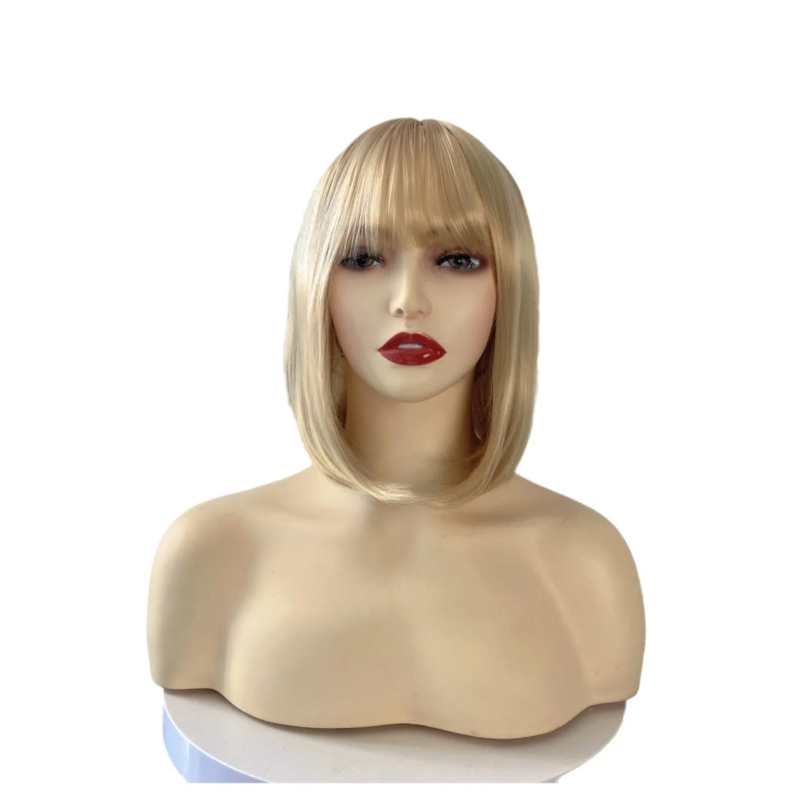 Natural Short Straight Hair Fashion Influencer Sweet Realistic Human Scalp Top Wig Air Bangs Full Head Wig