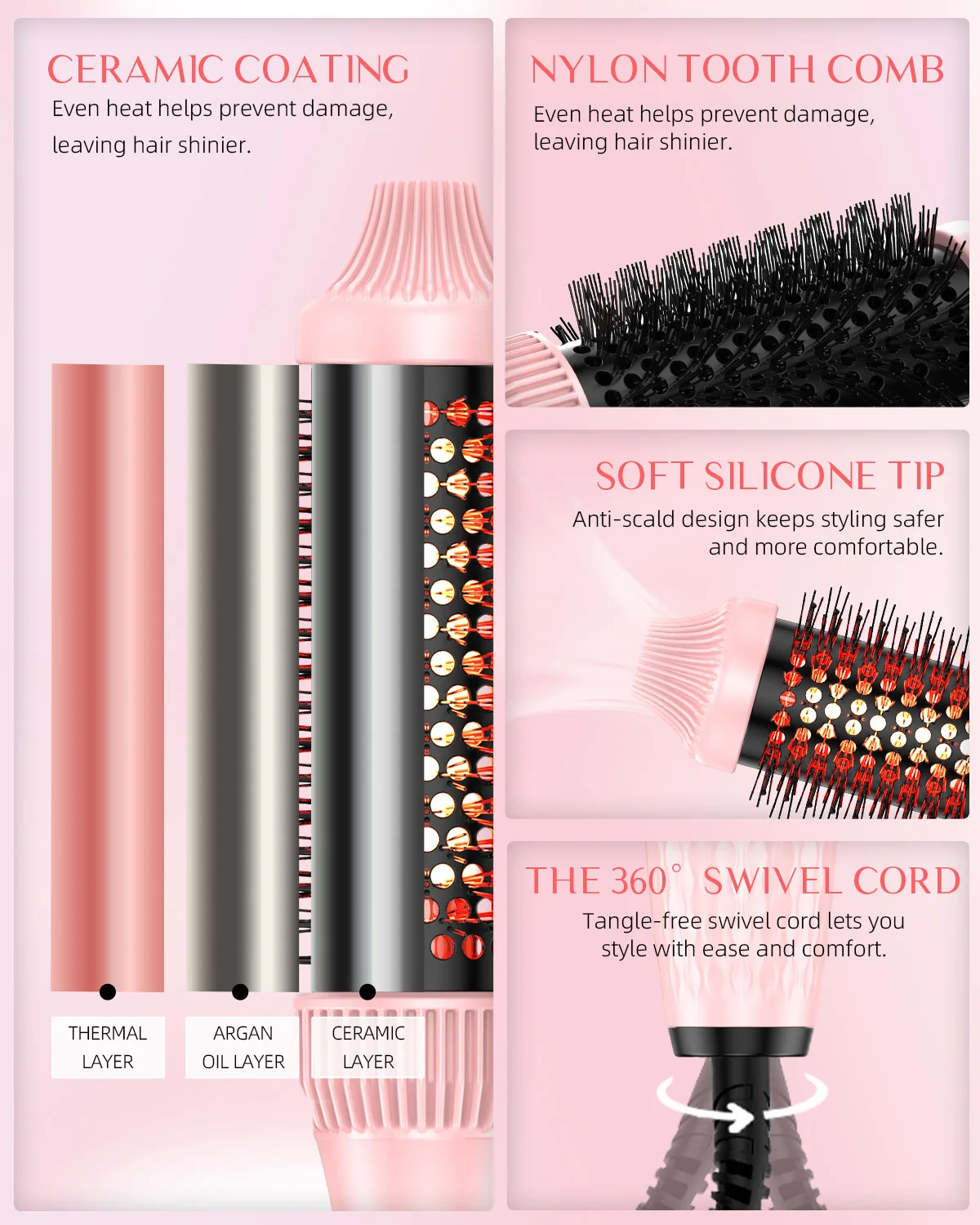 Hair Curler 1.5inch PTC Heat Round Hair Brush Curling and Straightening Crimper Hair iron Fast Ceramic Layer Curlers - view 6