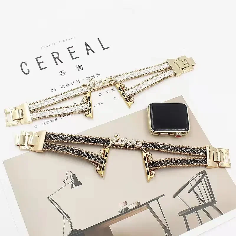 Bohemia Strap For Apple Watch series Ultra-8-7 49mm 41mm/45mm 44mm/40mm Luxury Leather women bracelet iwatch 5 4 3 6 SE band 42