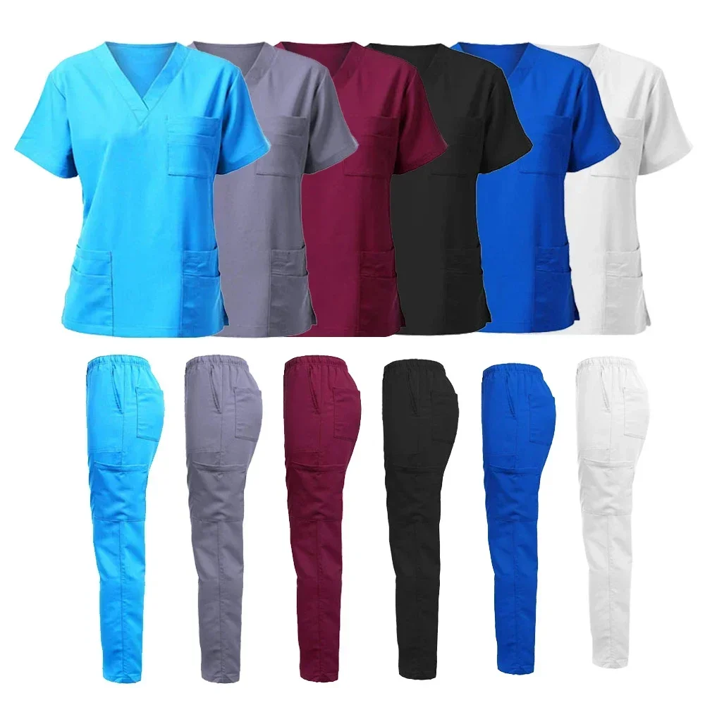 Uniformes médicos para homens e mulheres, Roupas de enfermagem, Trajes de beleza, Conjuntos de enfermeira, Médico Dentista, Tops Clínicos e Calças, Novo