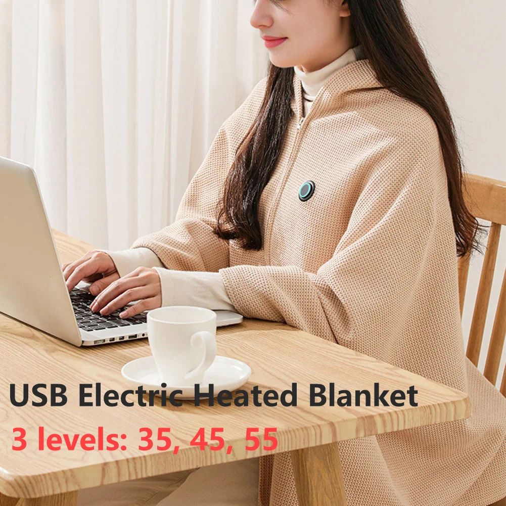 

Wearable Heating Electric Blanket Shawl 3 Heating Levels USB Heated BlanketBody Warmer Blanket for Home Office Xmas Gift